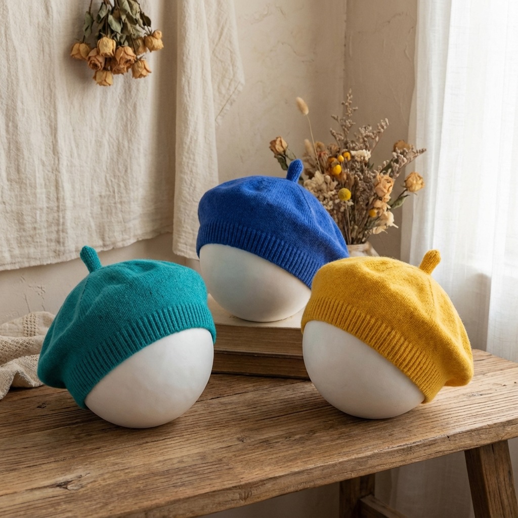 Novo Beret de Malha em Cor Sól - Baby Products To Sell avaliação e preço